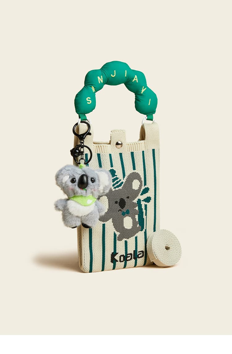 ショルダー バッグ ミニ 動物刺繍 ニット素材 バケツ型ポシェット