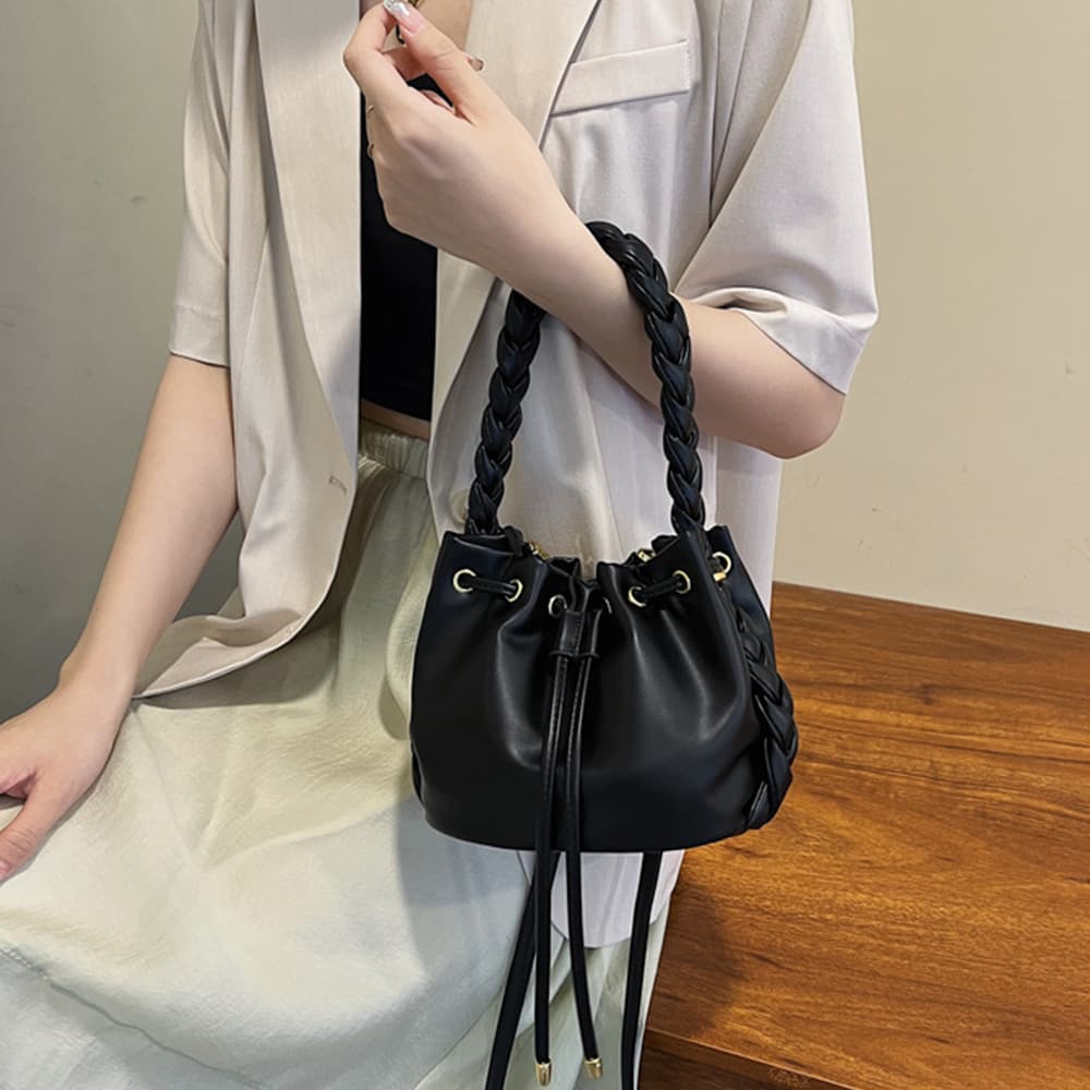 ショルダー バッグ ミニ 編み込みハンドル巾着 レディース