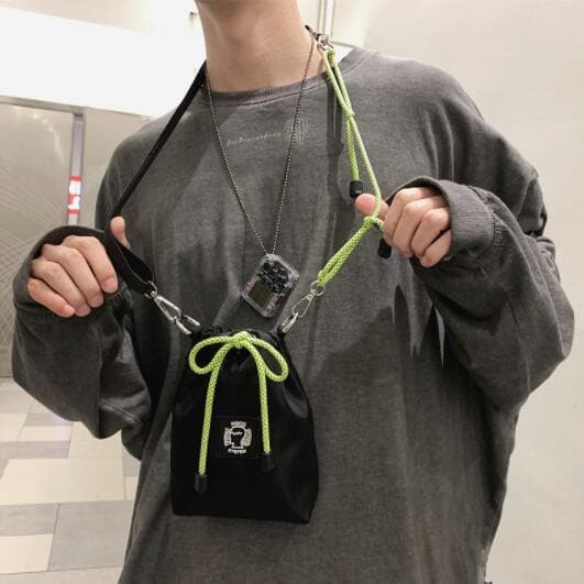 メンズ ミニ ショルダーバッグ 巾着型 斜め掛け サコッシュ