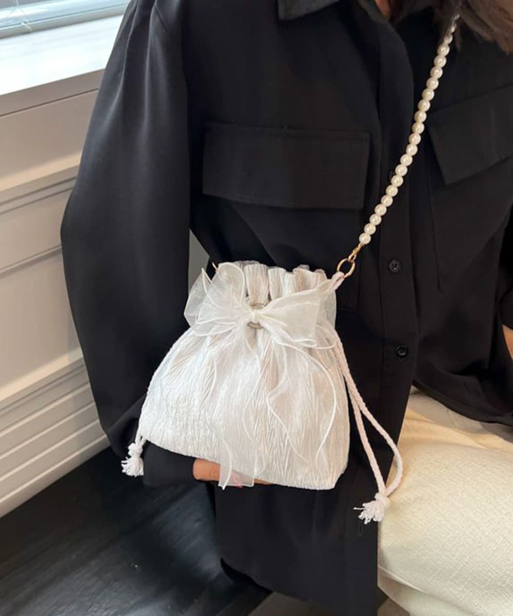 ショルダー バッグ ミニ 巾着ショルダーバッグ リボン付き 結婚式用